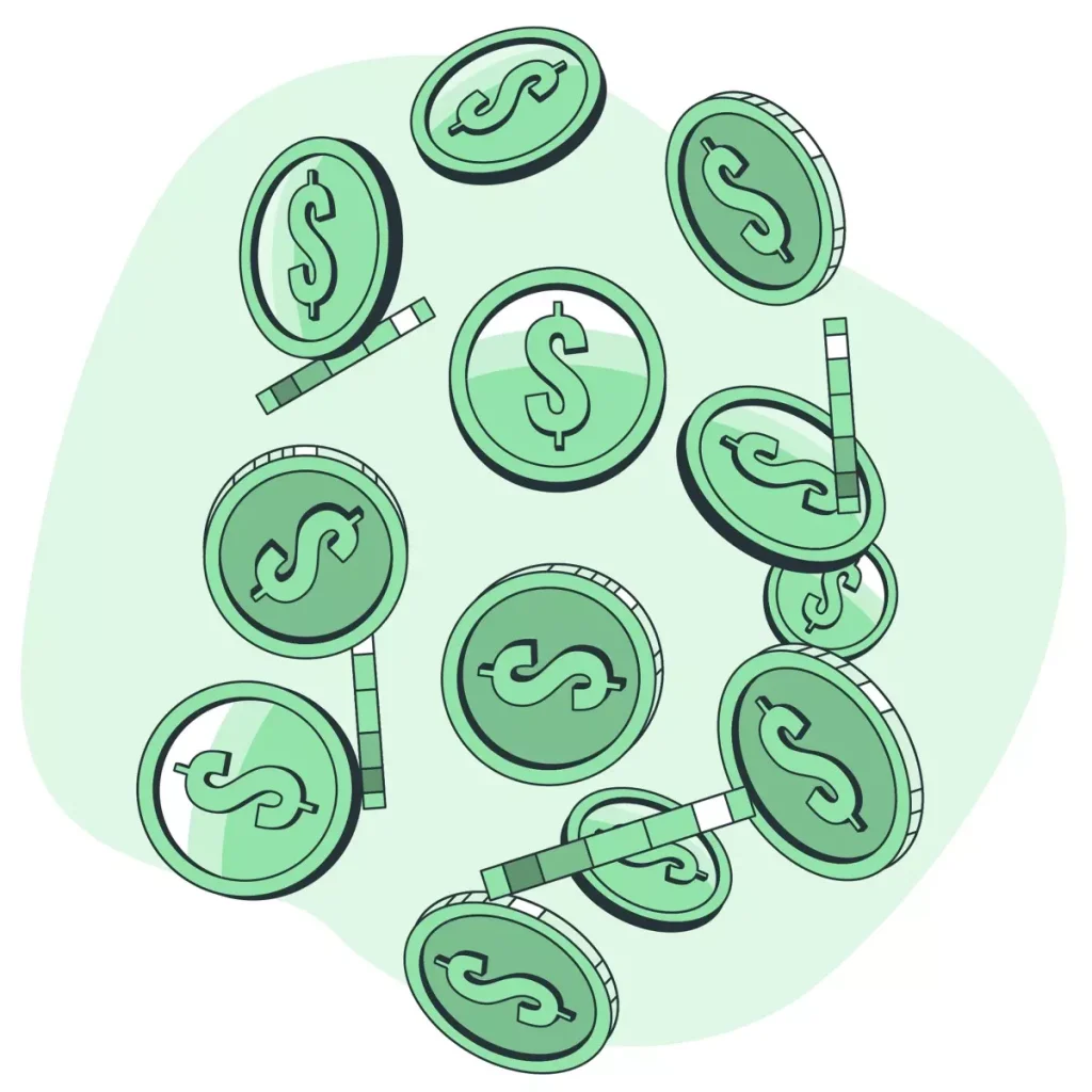 Ilustração de moedas de dinheiro em destaque, representando o salário mínimo do Paraná 2024 para domésticas.