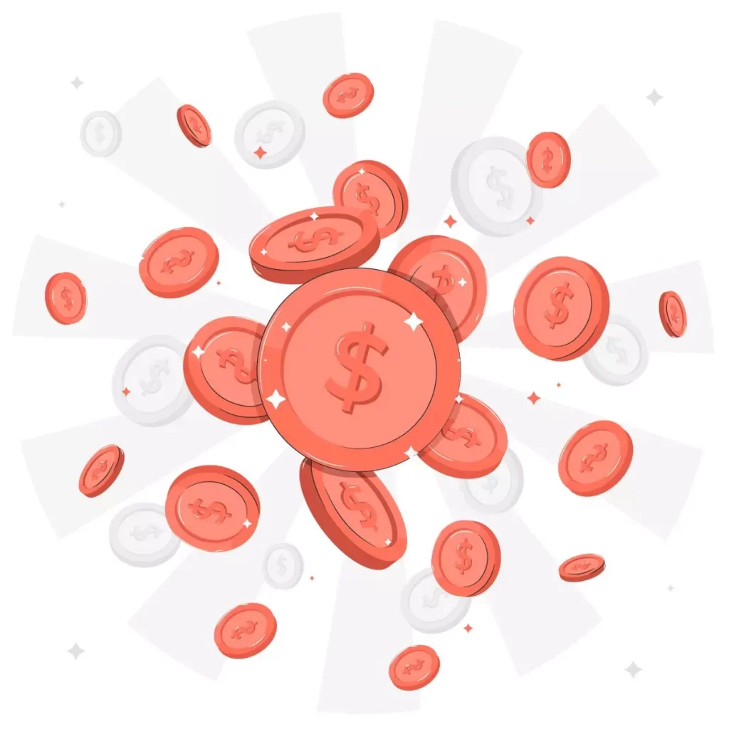 Ilustração de moedas de dinheiro caindo, representando o salário mínimo do Rio de Janeiro 2024 para empregadas domésticas, destacando o aspecto financeiro e aumento salarial.