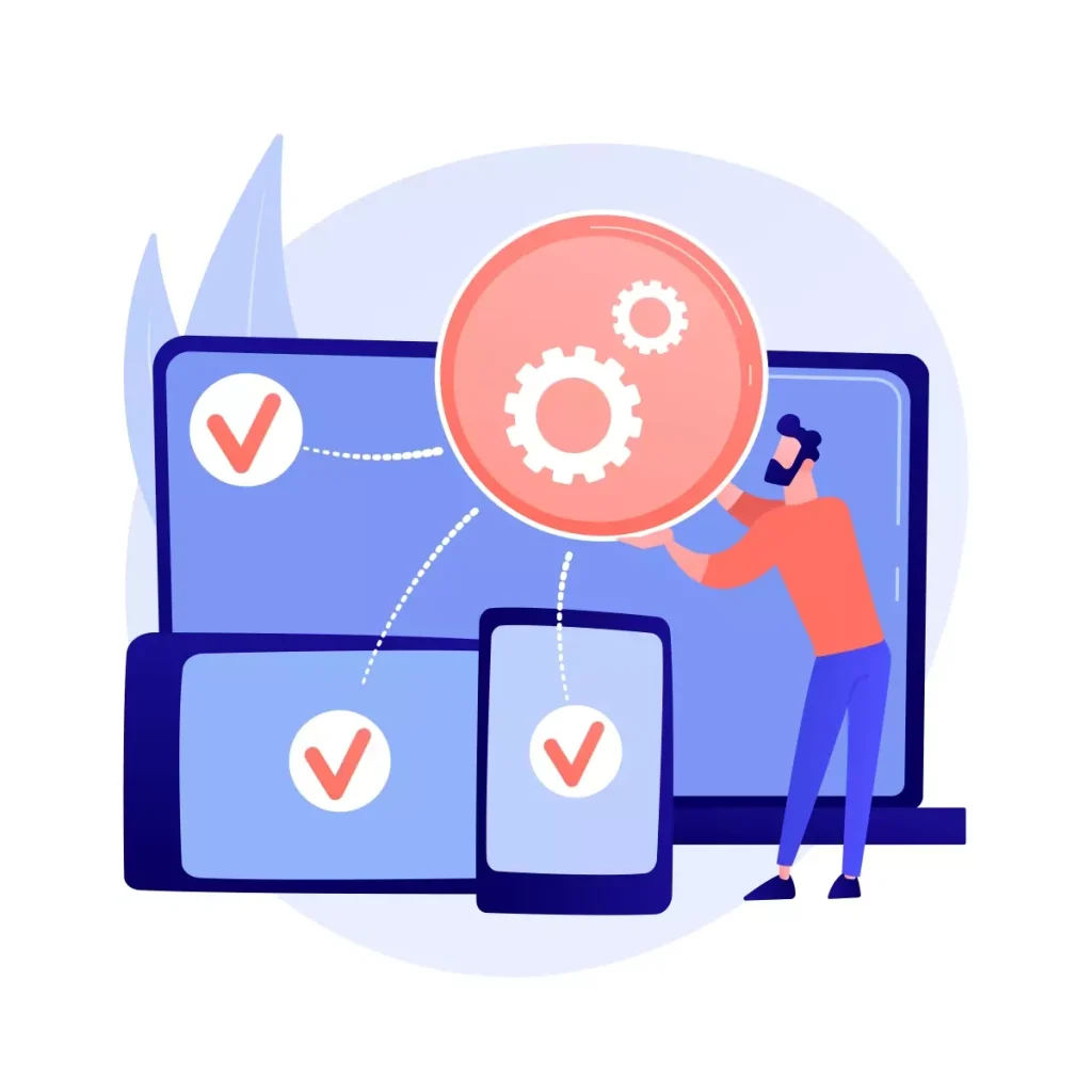 Ilustração mostrando configuração digital de FGTS para empregada doméstica em múltiplos dispositivos, destacando a facilidade e acessibilidade do FGTS digital.