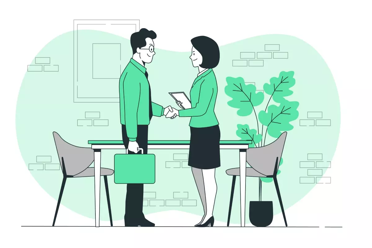 Ilustração representando a assinatura de um contrato de trabalho entre empregador e empregada doméstica, essencial para regularizar a relação de trabalho.