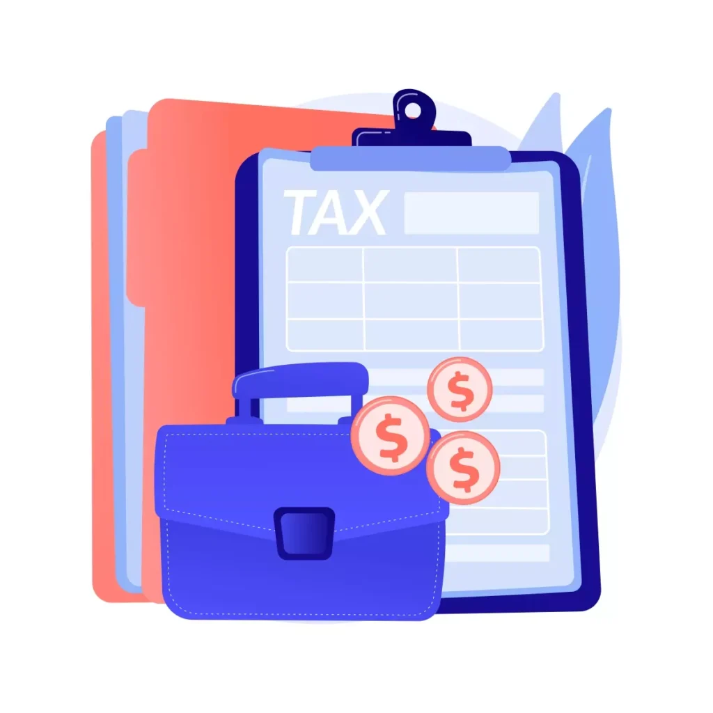 Ilustração representando o décimo terceiro salário de uma empregada doméstica, com foco em papel de declaração de imposto, dinheiro e documentos.