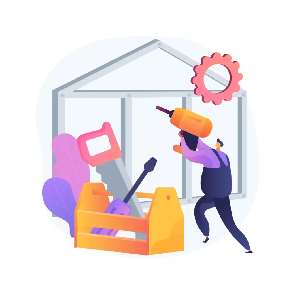 Ilustração colorida representando os direitos e deveres do caseiro, com ferramentas de manutenção e uma casa ao fundo, destacando responsabilidades.