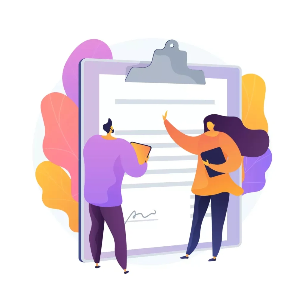 Ilustração representando a rescisão do contrato de trabalho da empregada doméstica, com duas pessoas discutindo documentos oficiais.