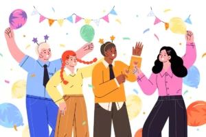 Imagem de uma empregada doméstica celebrando com colegas durante as festas de fim de ano, destacando o trabalho da empregada doméstica nos feriados do fim de ano.