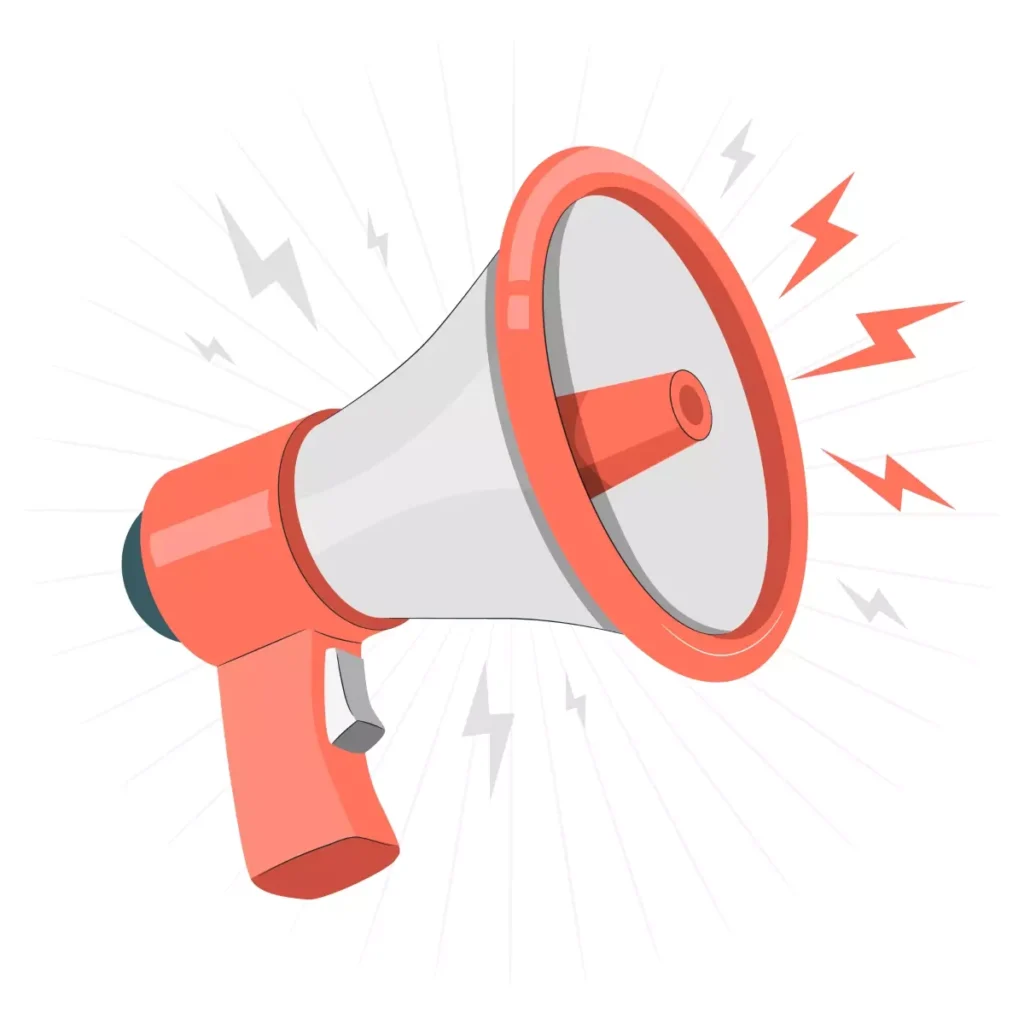 Ilustração de um megafone alertando sobre o aviso prévio de empregada doméstica, destacando as informações essenciais para quem busca entender os direitos e procedimentos necessários.