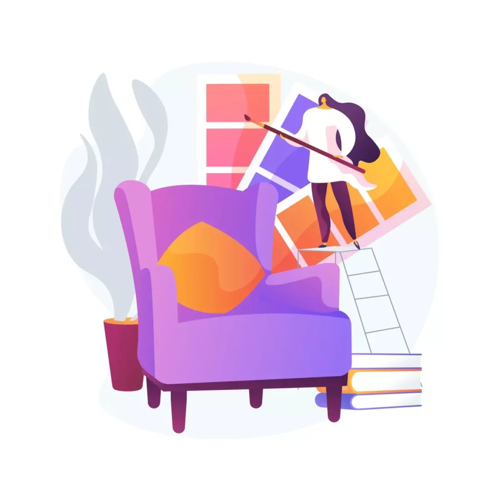 Ilustração de estratégias de organização para casa com móveis e acessórios, ideal para quem busca dicas eficazes de arrumação e organização residencial.