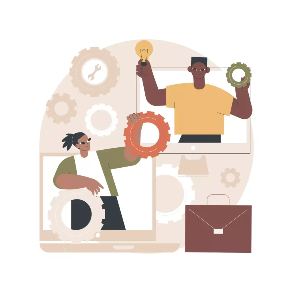 Ilustração representando diferentes tipos de empregados domésticos, incluindo cozinheiros, babás e diaristas, essenciais na rotina de uma casa.