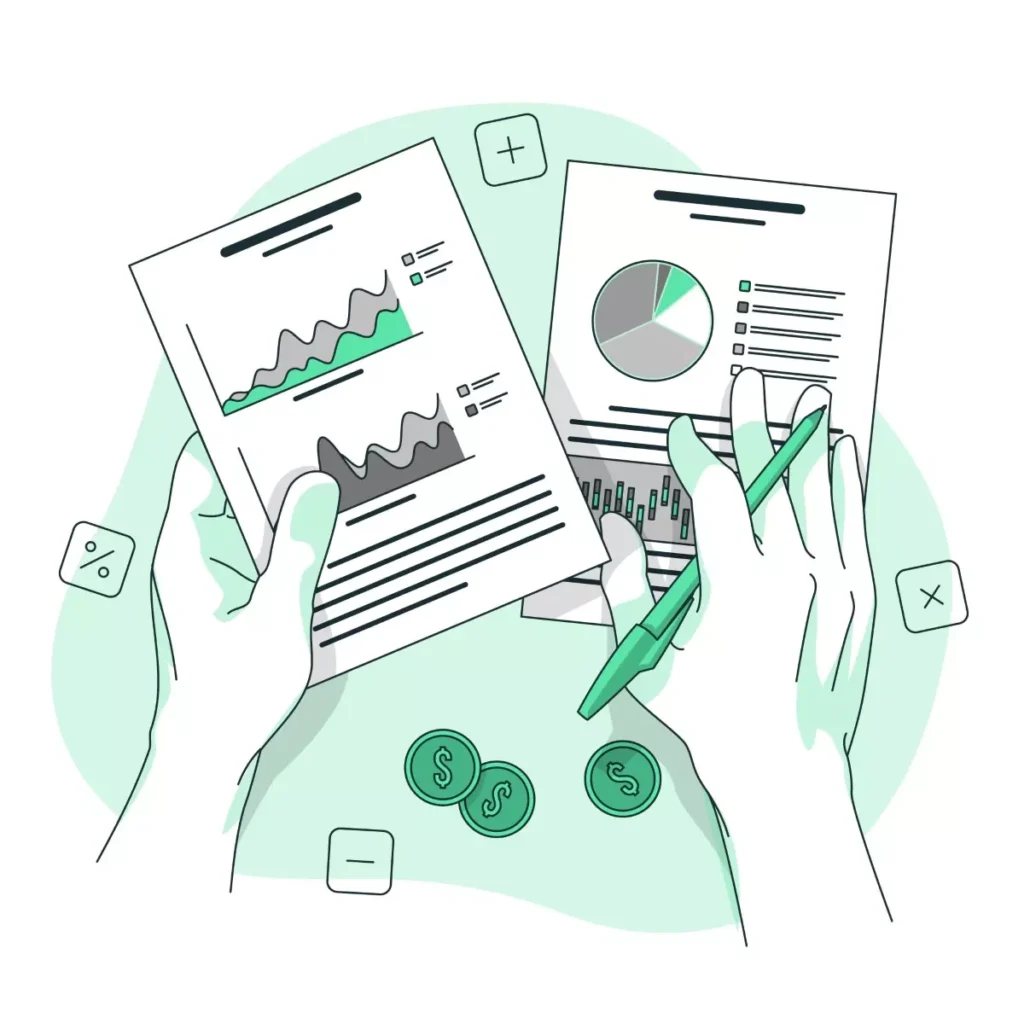 Imagem ilustrativa relacionada à contabilidade de empregado doméstico, mostrando gráficos e documentos financeiros sendo analisados por uma pessoa.