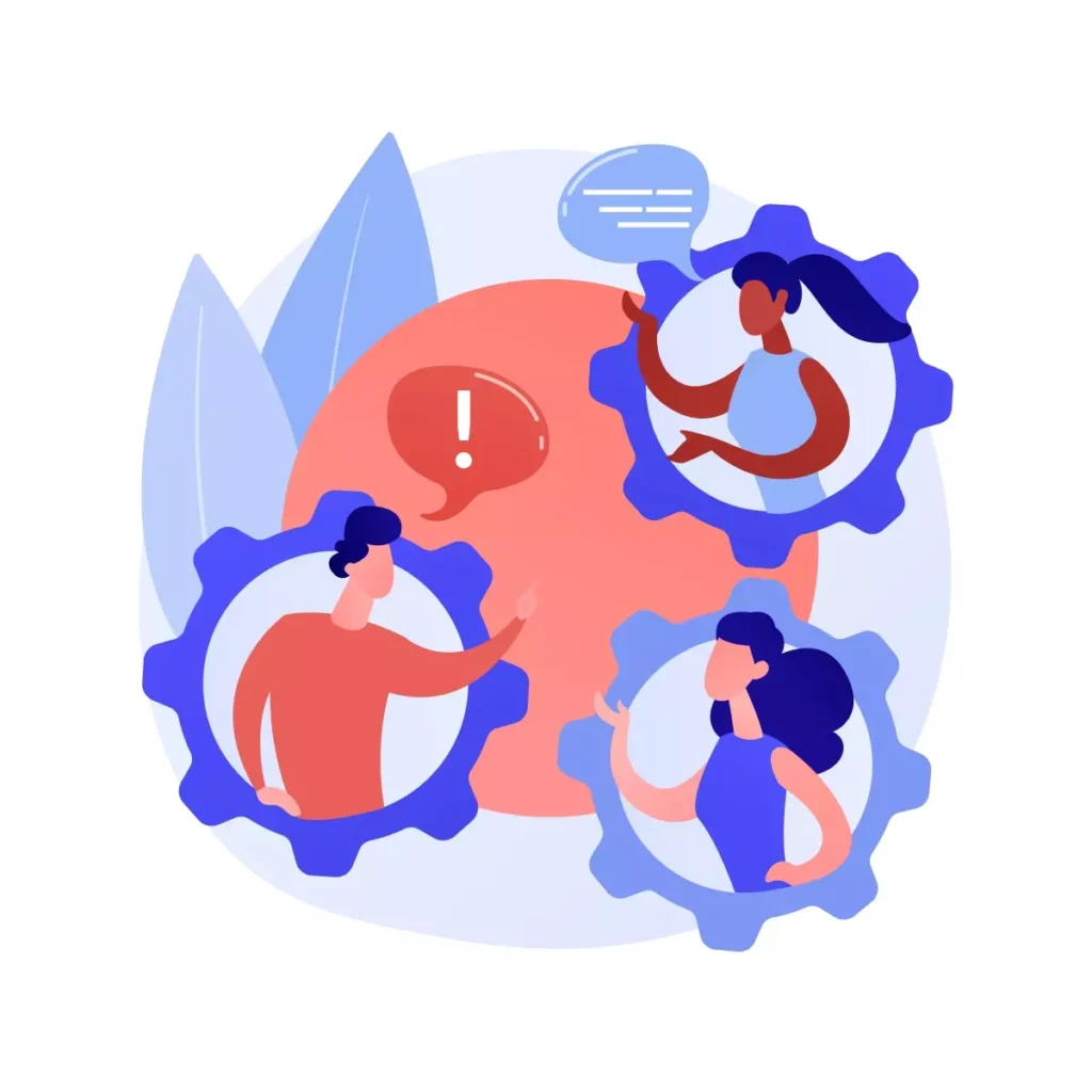 Ilustração representando obrigações do empregador doméstico no Brasil, com pessoas e engrenagens, destacando tarefas e responsabilidades legais.
