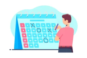 Calêndário destacando os feriados da empregada doméstica em 2025, com uma pessoa marcando datas importantes e planejando folgas.