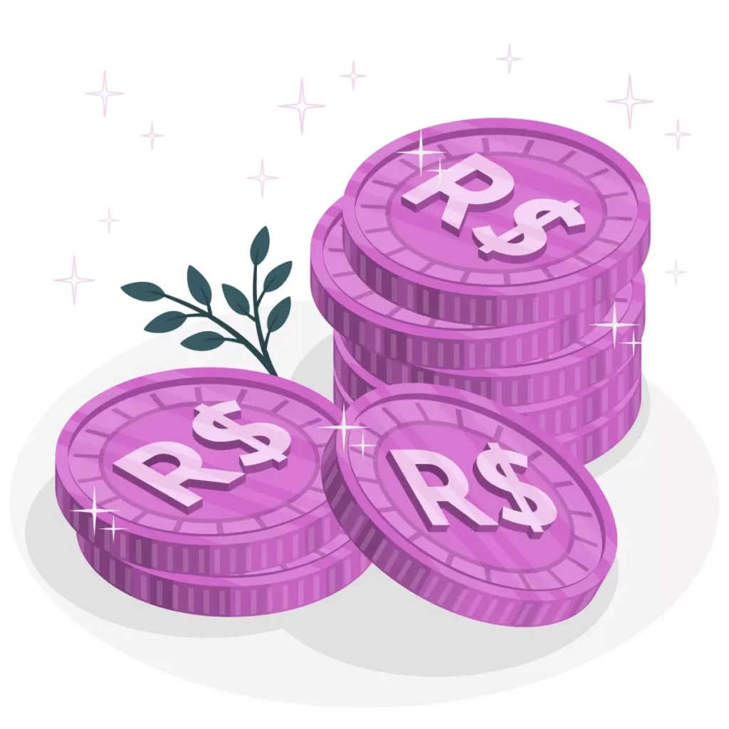 Ilustração de moedas de R$ com uma planta, representando o aumento do salário mínimo do Rio de Janeiro em 2025 para empregadas domésticas.