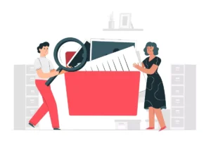Ilustração representando a rotina de profissionais verificando documentos relacionados ao DIRF 2025 para empregador doméstico, com foco na declaração de imposto de renda.