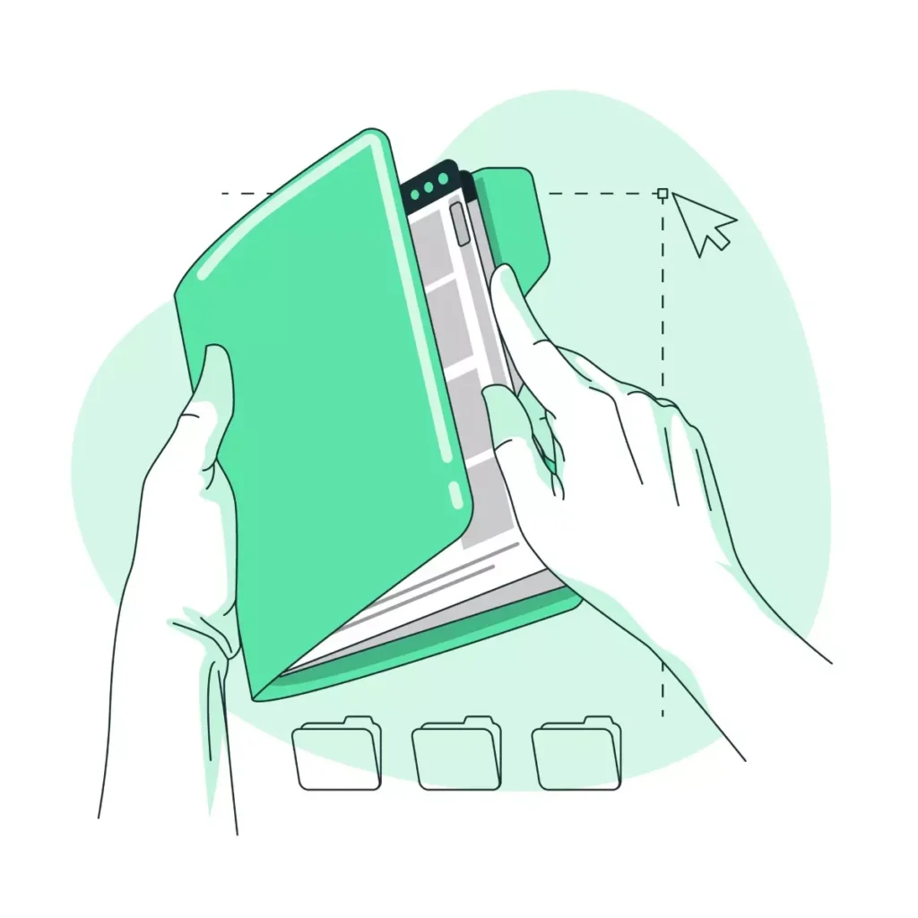Ilustração de uma mão abrindo um livro com um smartphone, representando o processo de declaração de Dirf 2025 do empregador doméstico.