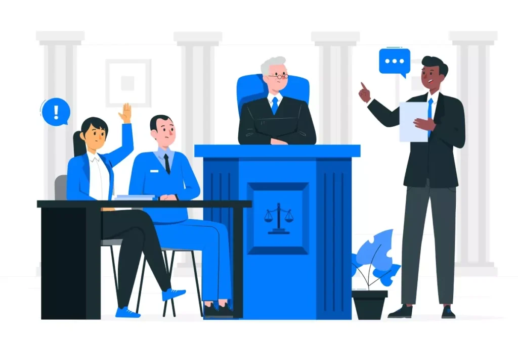 Imagem ilustrativa com advogados e empregadora auxiliando na prevenção de ações trabalhistas de empregada doméstica, destacando dicas e orientações legais.