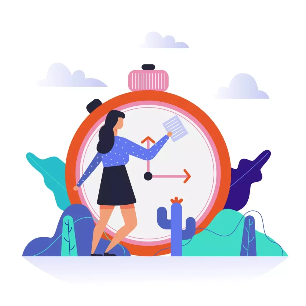 Imagem ilustrativa de uma mulher usando um relógio grande de ponteiro, simbolizando o registro de ponto para empregada doméstica, enfatizando a importância de controle de horários.