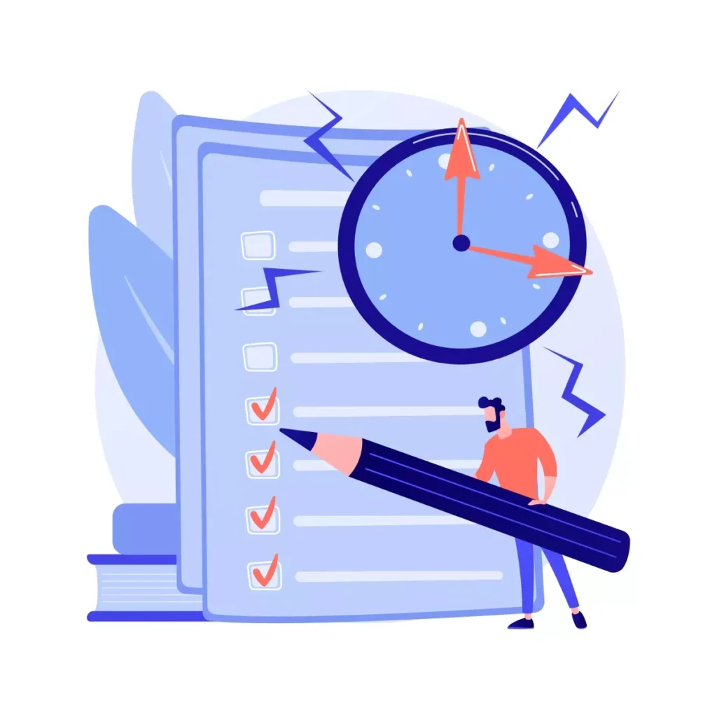 Imagem ilustrativa sobre como controlar a jornada de trabalho da empregada doméstica, mostrando uma lista de tarefas, uma agenda e um relógio, simbolizando organização e controle.