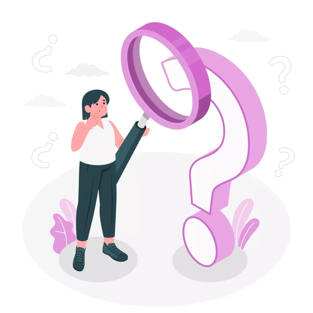 Ilustração de uma pessoa segurando uma lupa gigante próxima a um ponto de interrogação, representando uma busca por soluções para a falta de empregada doméstica sem aviso prévio.