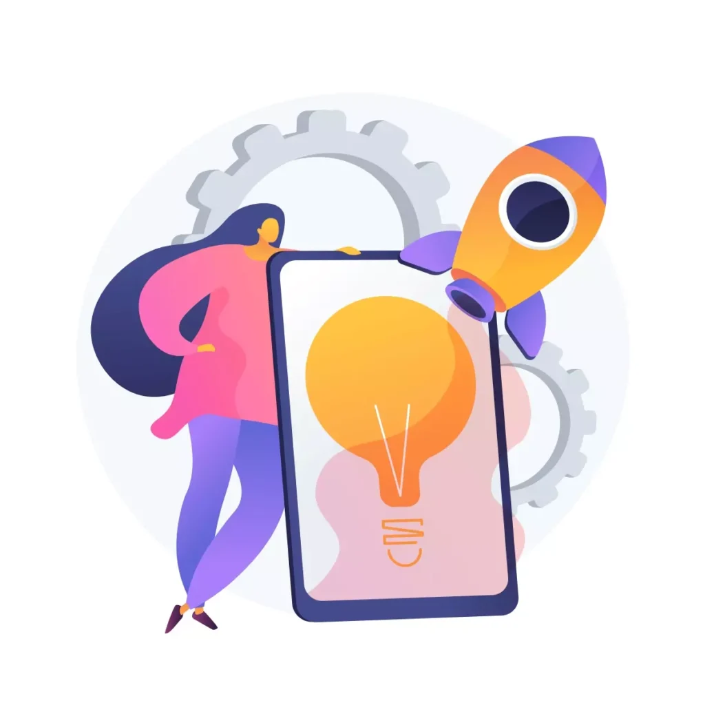 Ilustração representando inovação na gestão de empregados domésticos em 2025 com tecnologia, smartphone e engrenagens. Ideal para discutir soluções modernas.